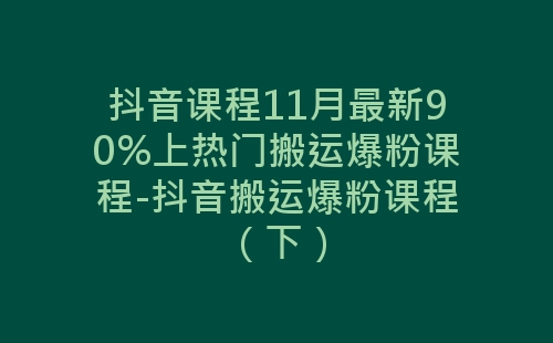 抖音课程11月最新90%上热门搬运爆粉课程-抖音搬运爆粉课程（下）-网赚项目