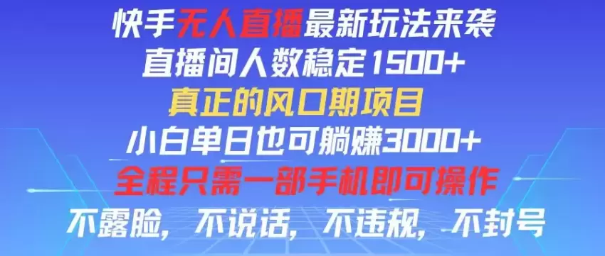 快手无人的直播新玩法：手机轻松运营24小时不断播-网赚项目