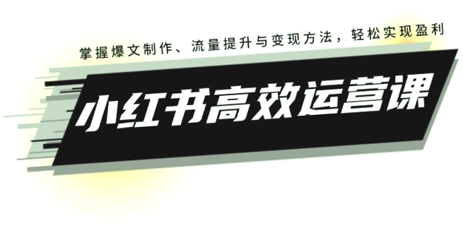 小红书高效运营指南：学会制作爆文、提高流量、实现盈利！详细教程涵盖从选题到变现全攻略！-网赚项目