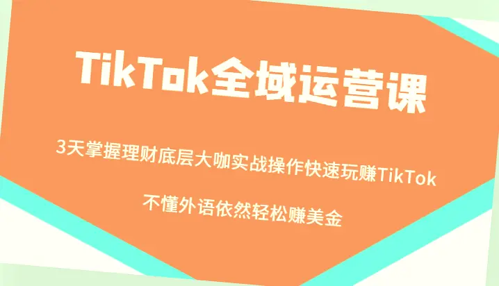 TikTok电商实战教程：零基础学会赚钱，全攻略曝光-网赚项目