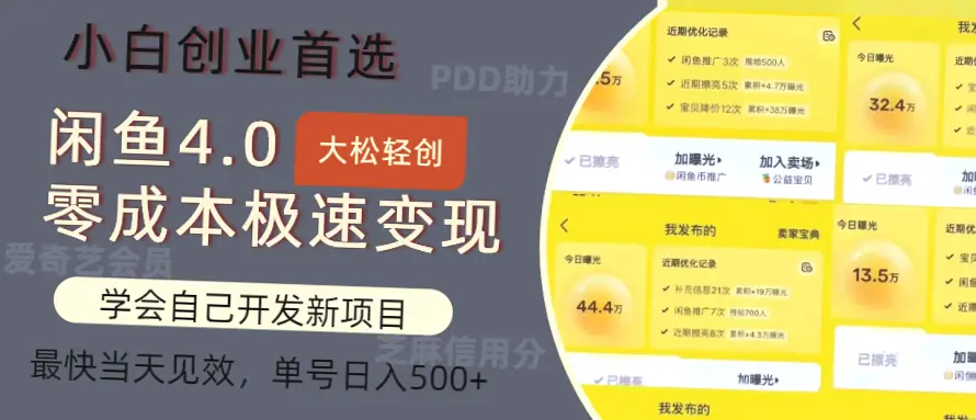 闲鱼0成本创业变现大揭秘：单号日收入*，三大热门玩法助你轻松赚钱！-网赚项目