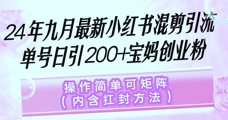 小红书混剪引流技巧：轻松日引*宝妈创业粉-网赚项目