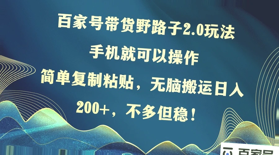 百家号带货野路子2.0：只需复制粘贴轻松实现收益！教程带你飞！-网赚项目