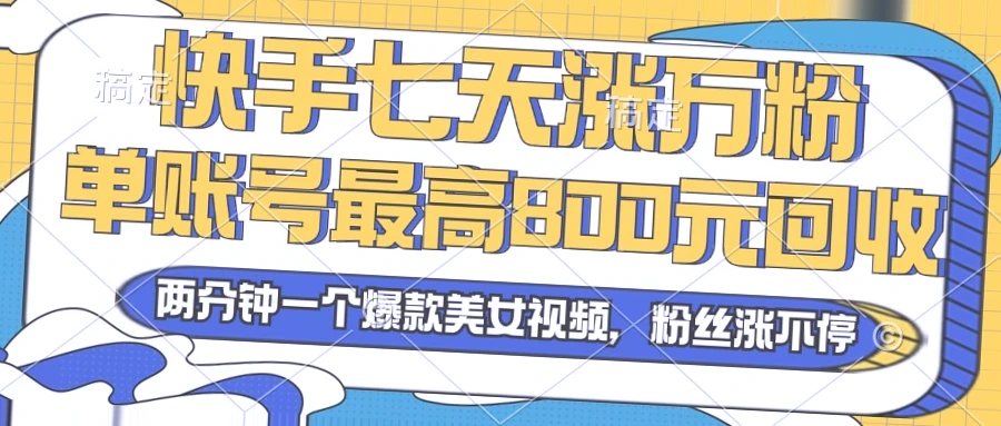 快手快速增粉技巧：两周内实现万人关注，账号最高回收价800元！简单操作▌-网赚项目