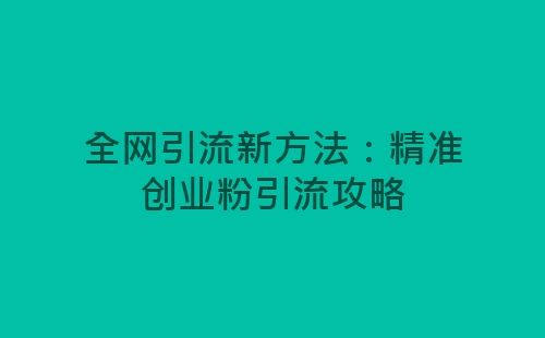 全网引流新方法：精准创业粉引流攻略-网赚项目