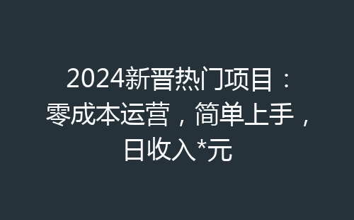 2024新晋热门项目：零成本运营，简单上手，日收入*元