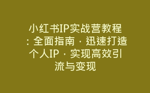 小红书IP实战营教程：全面指南，迅速打造个人IP，实现高效引流与变现-网赚项目