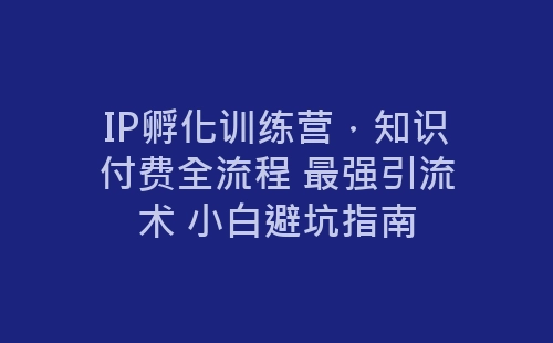 IP孵化训练营，知识付费全流程 最强引流术 小白避坑指南-网赚项目