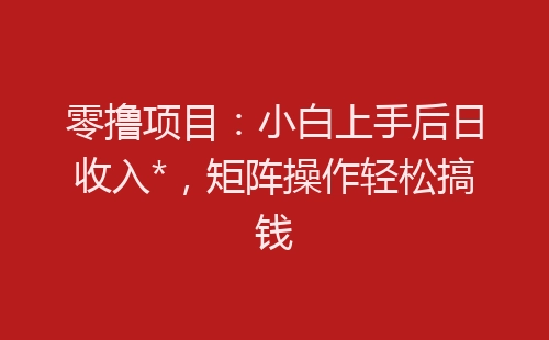 零撸项目：小白上手后日收入*，矩阵操作轻松搞钱-网赚项目