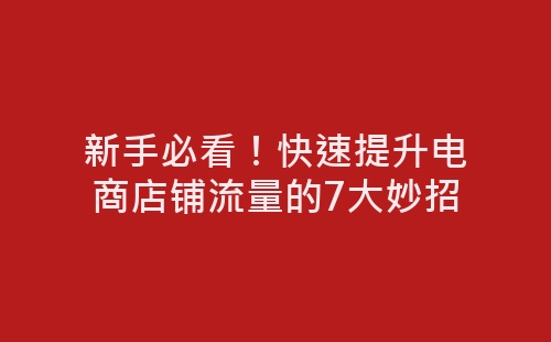 新手必看！快速提升电商店铺流量的7大妙招-网赚项目