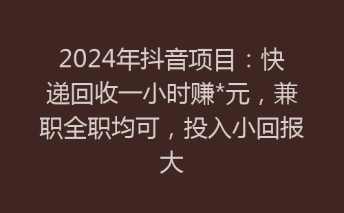 2024年抖音项目：快递回收一小时赚*元，兼职全职均可，投入小回报大-网赚项目