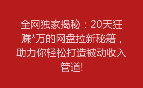 全网独家揭秘：20天狂赚*万的网盘拉新秘籍，助力你轻松打造被动收入管道!-网赚项目