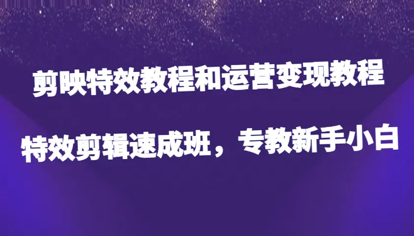 剪映特效教程 运营变现教程 抖音快手短视频拍摄技巧   新手必看 零基础入门指南   快速上手赚钱秘籍-网赚项目