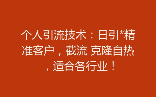 个人引流技术：日引*精准客户，截流 克隆自热，适合各行业！-网赚项目