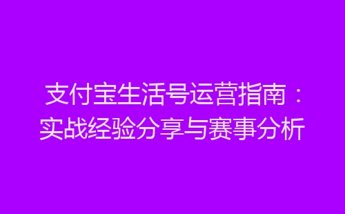 支付宝生活号运营指南：实战经验分享与赛事分析-网赚项目