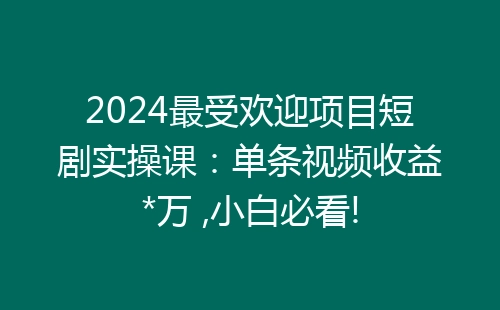 2024最受欢迎项目短剧实操课：单条视频收益*万 ,小白必看!-网赚项目